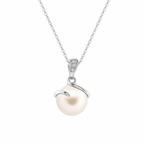 8mm Freshwater Cultured Pearl Spiral Pendant with Moissanite Accent Festive Wear Instant Match
