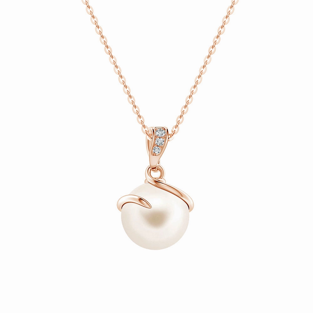 8mm Freshwater Cultured Pearl Spiral Pendant with Moissanite Accent Allure Touch