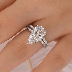 Bright Shine Outdoor Event Excellent 4.5Ct Pear Cut Wedding Ring Set With Classic Wedding Band