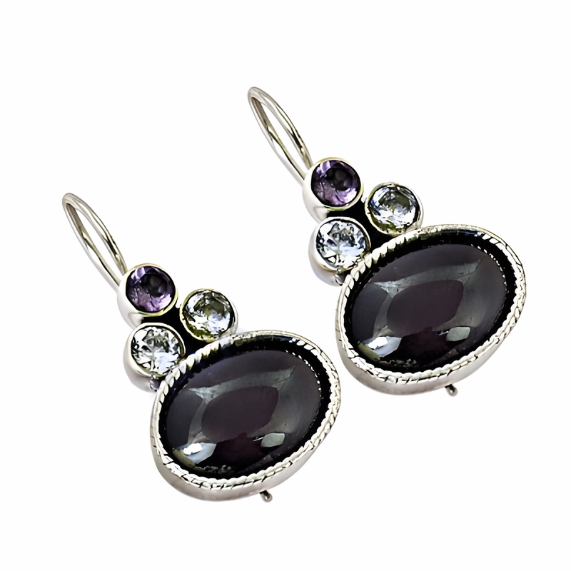 Exclusive Amethyst Garnet CZ Gemstone Silver Earrings - Shop Now Lovely Piece