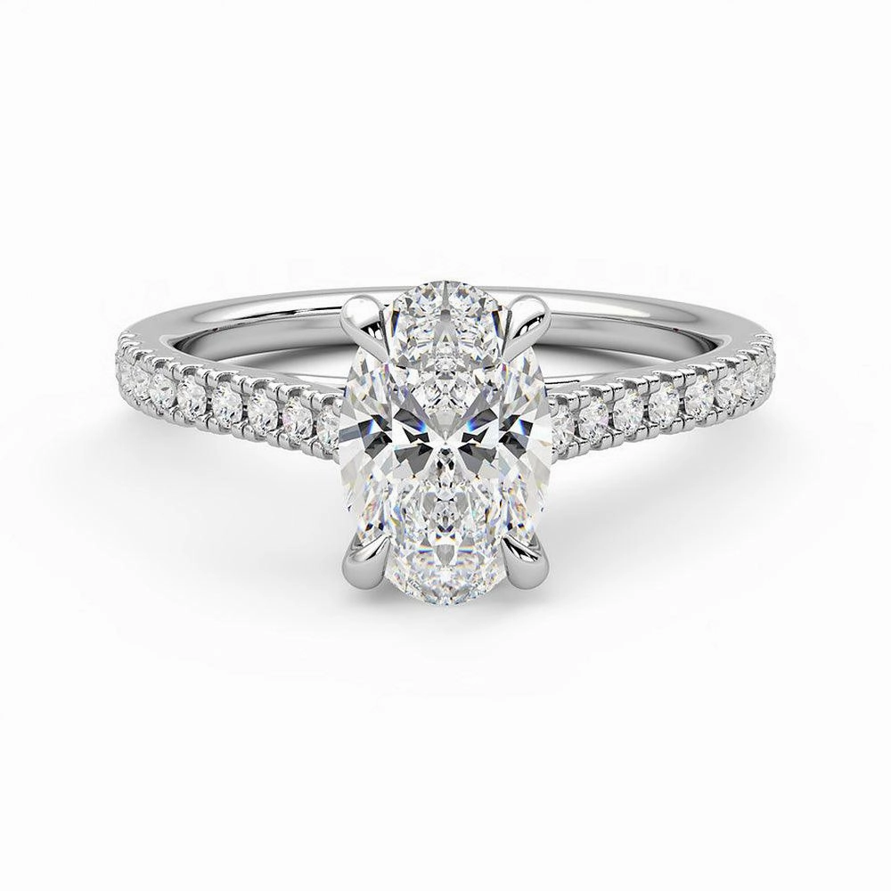 Sophisticated Pieces Oval Cut Moissanite Engagement Ring with Hidden Anniversary Stone and Pav?? Accents