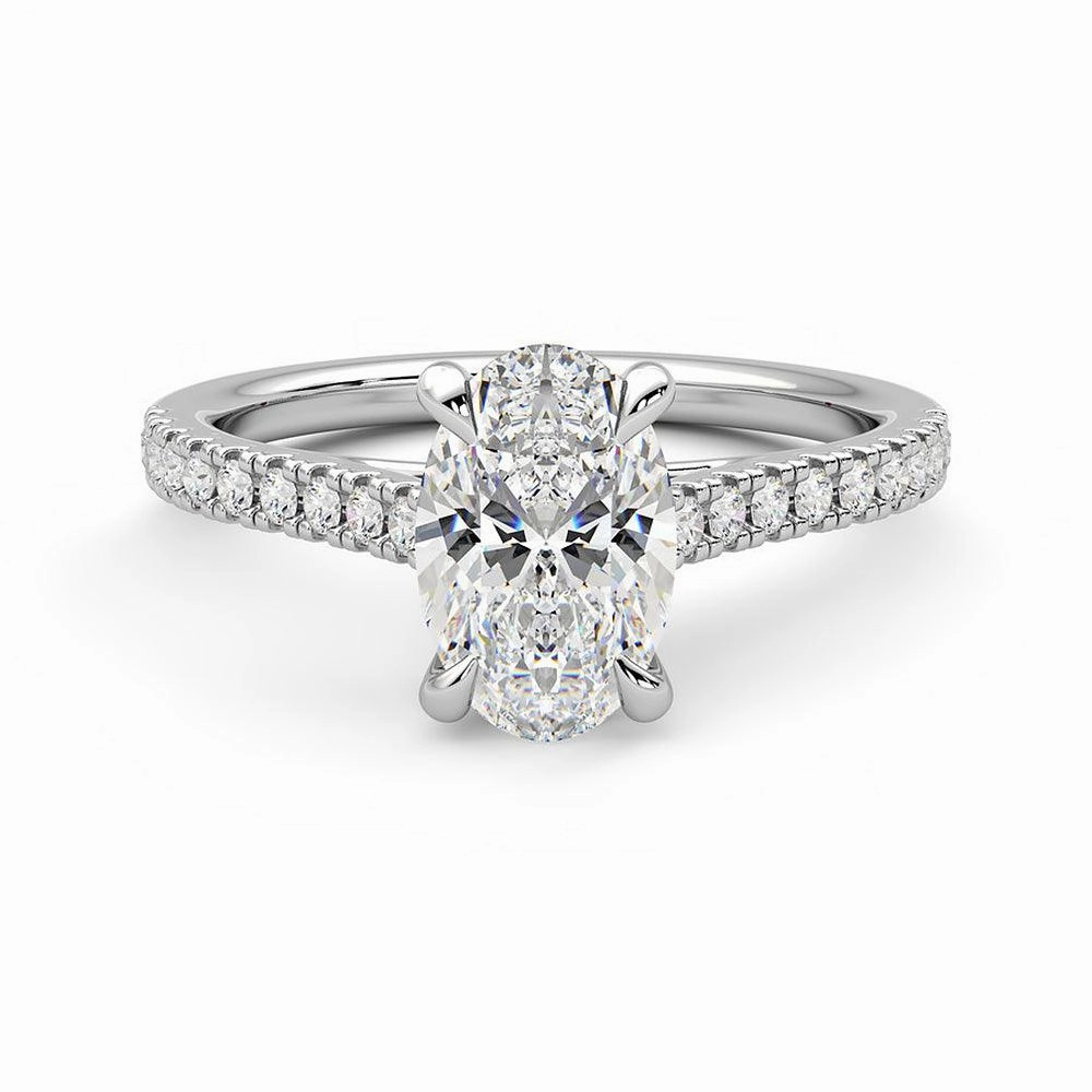 Effortless Piece Oval Cut Moissanite Engagement Ring with Hidden Anniversary Stone and Pav?? Accents