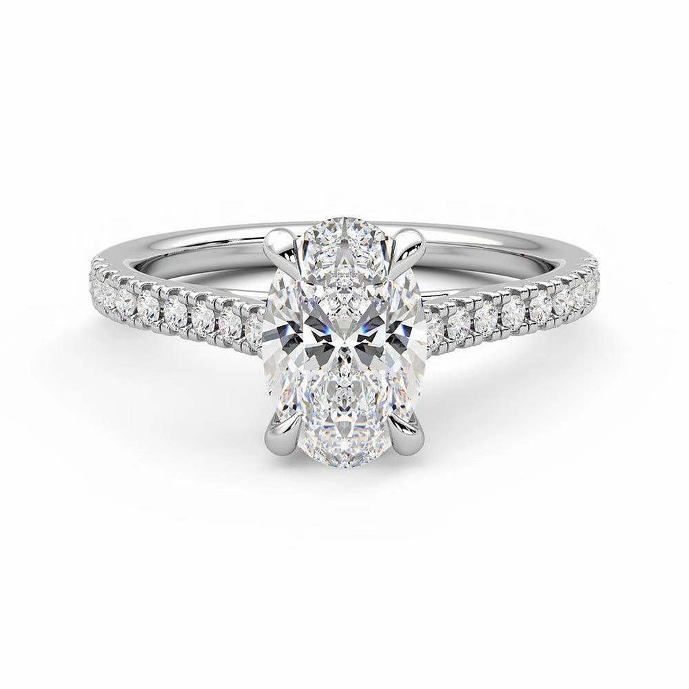 Oval Cut Moissanite Engagement Ring with Hidden Anniversary Stone and Pav?? Accents Refined Shine