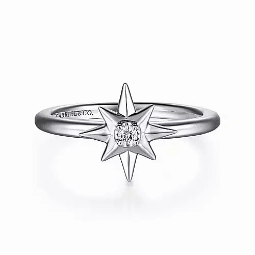 Professional Look Fashion Focus 925 Sterling Silver Diamond Starburst Ring