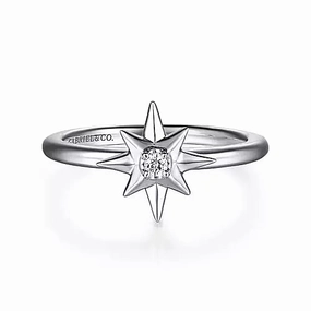 Professional Look Fashion Focus 925 Sterling Silver Diamond Starburst Ring