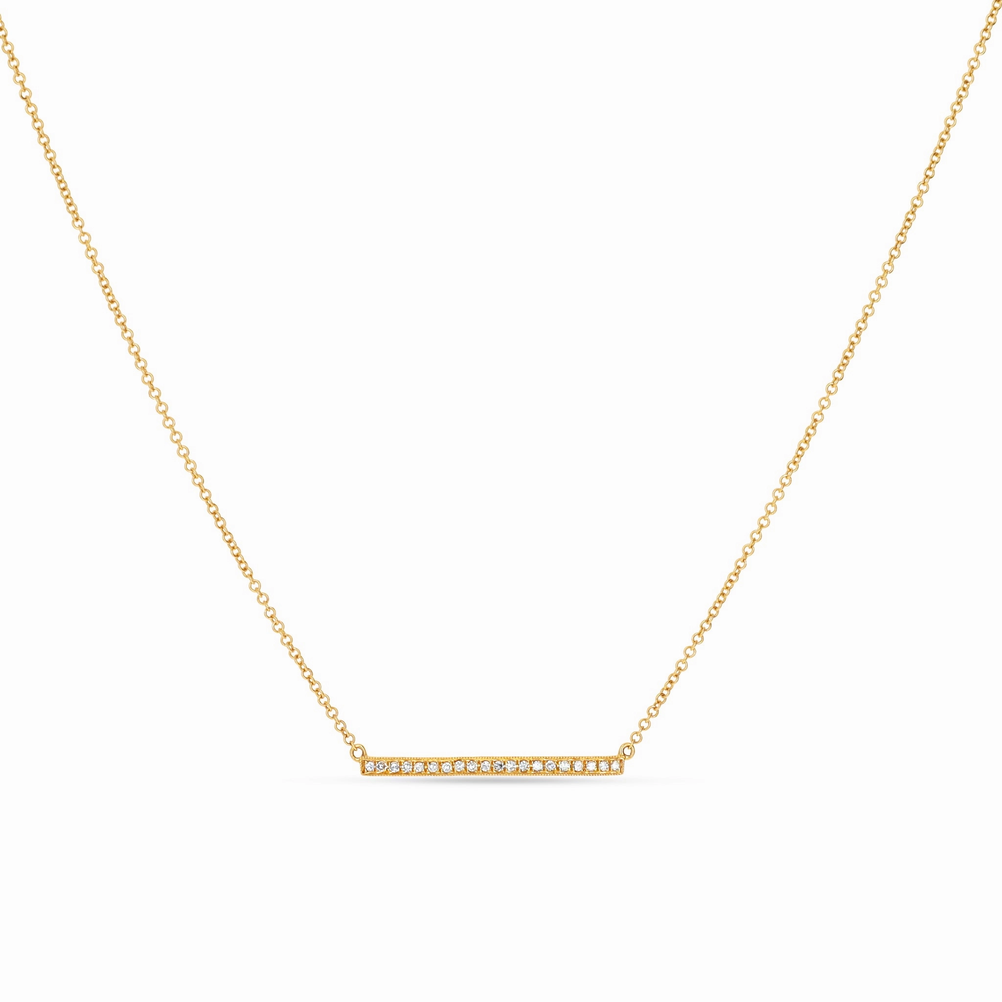 Glossy Finish Diamond Long Bar Gold Necklace