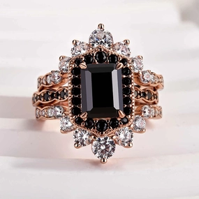 Vibrant Design Louily Unique Rose Gold Radiant Cut 3PC Wedding Set