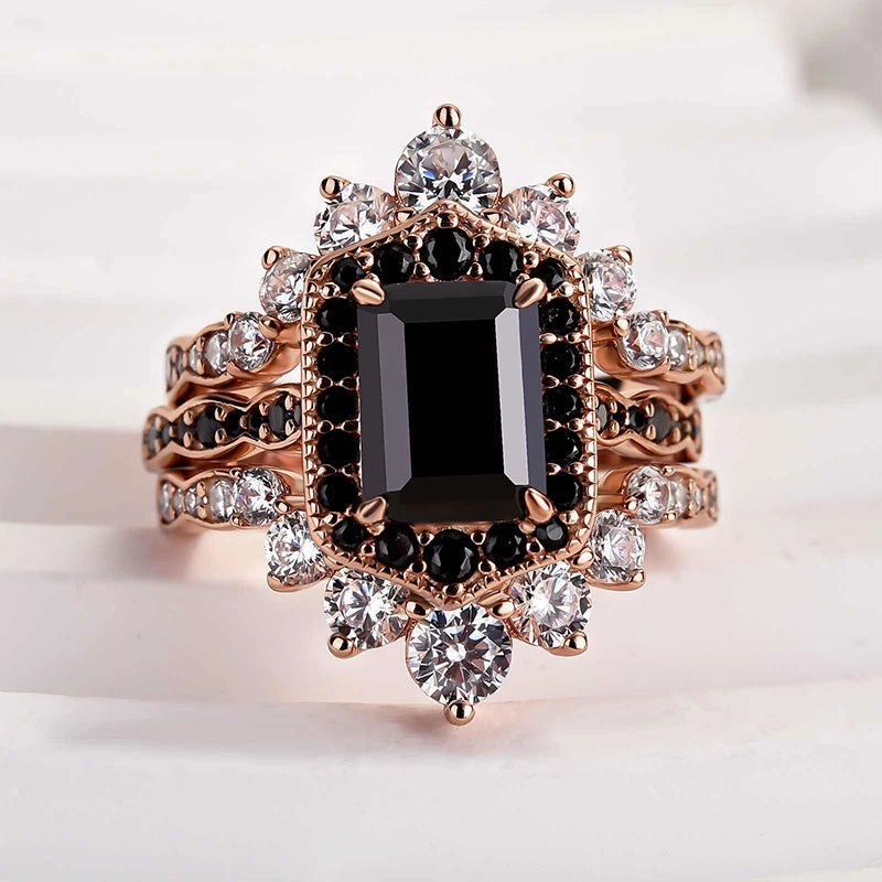 Vibrant Design Louily Unique Rose Gold Radiant Cut 3PC Wedding Set