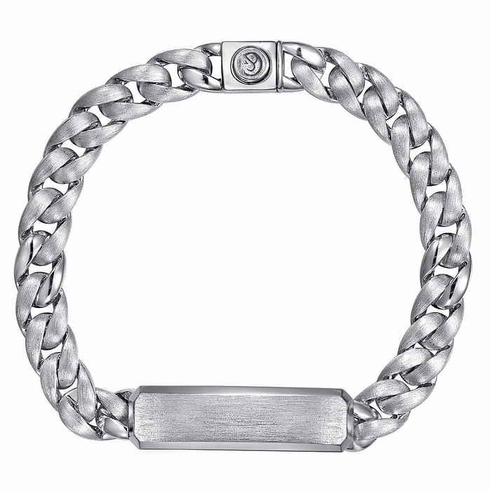 True Refinement Nonpareil Accent 925 Sterling Silver ID Cuban Link Chain Mens Bracelet