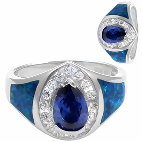 Rough texture Stunning Adjustable Romantic Blue CZ Gemstone Silver Ring - Gorgeous Inlay Design