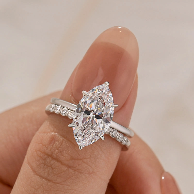 Louily Special Marquise Cut Open Wedding Ring Set Timeless Line