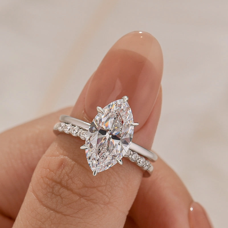 Louily Special Marquise Cut Open Wedding Ring Set Formal Style Wedding Style