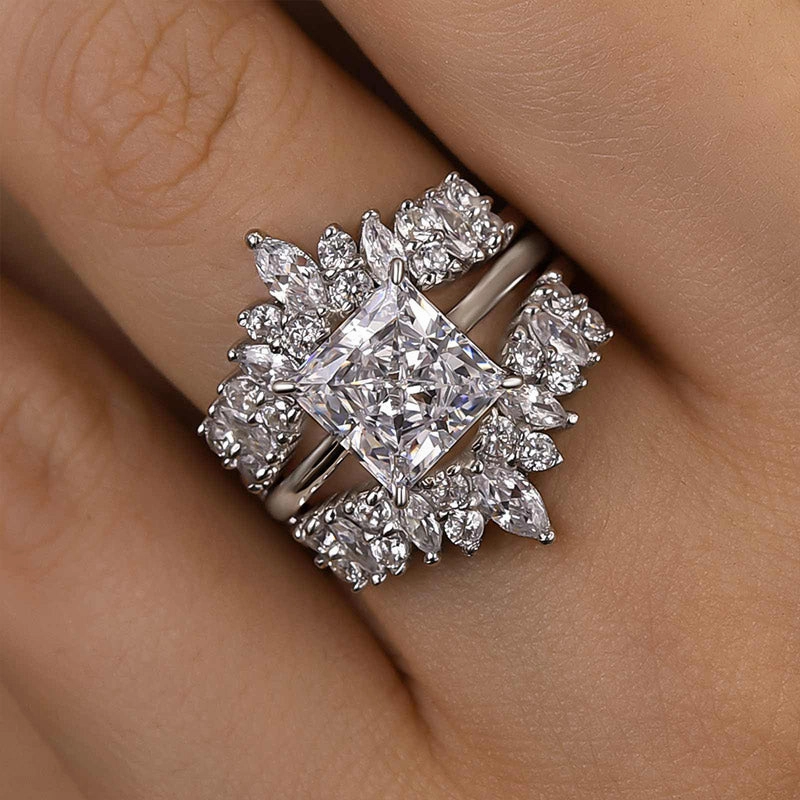 Louily Vintage Square Princess Cut Insert Ring Set For Women Evening Ready Muted Elegance