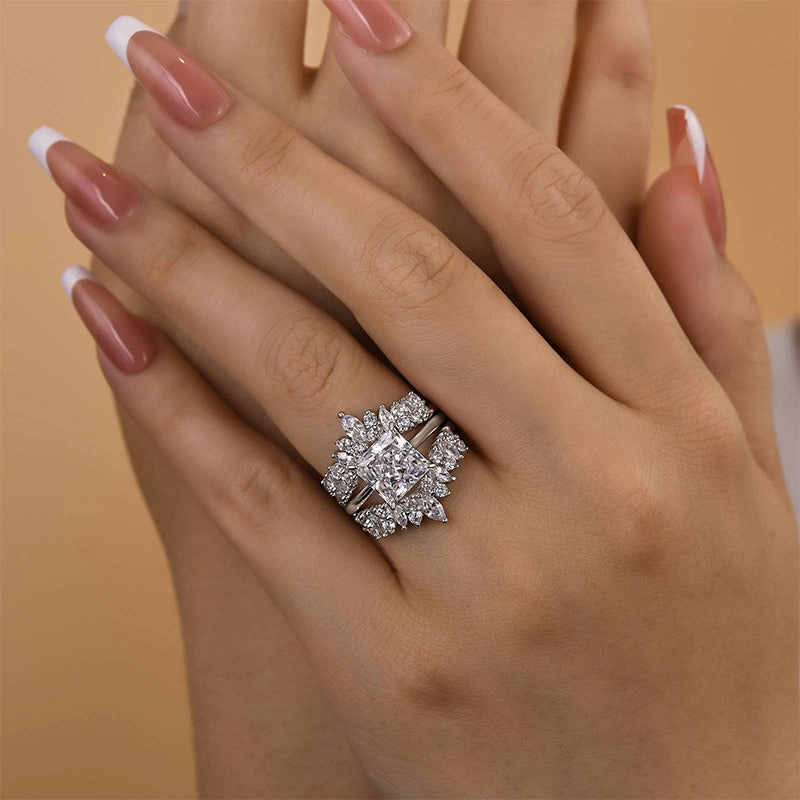 Louily Vintage Square Princess Cut Insert Ring Set For Women Luxury Set