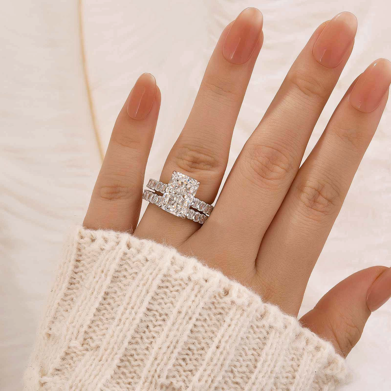 Luxe 5.0Ct Radiant Cut Engagement Ring With Eternity Pav?? Wedding Band Stunning Style