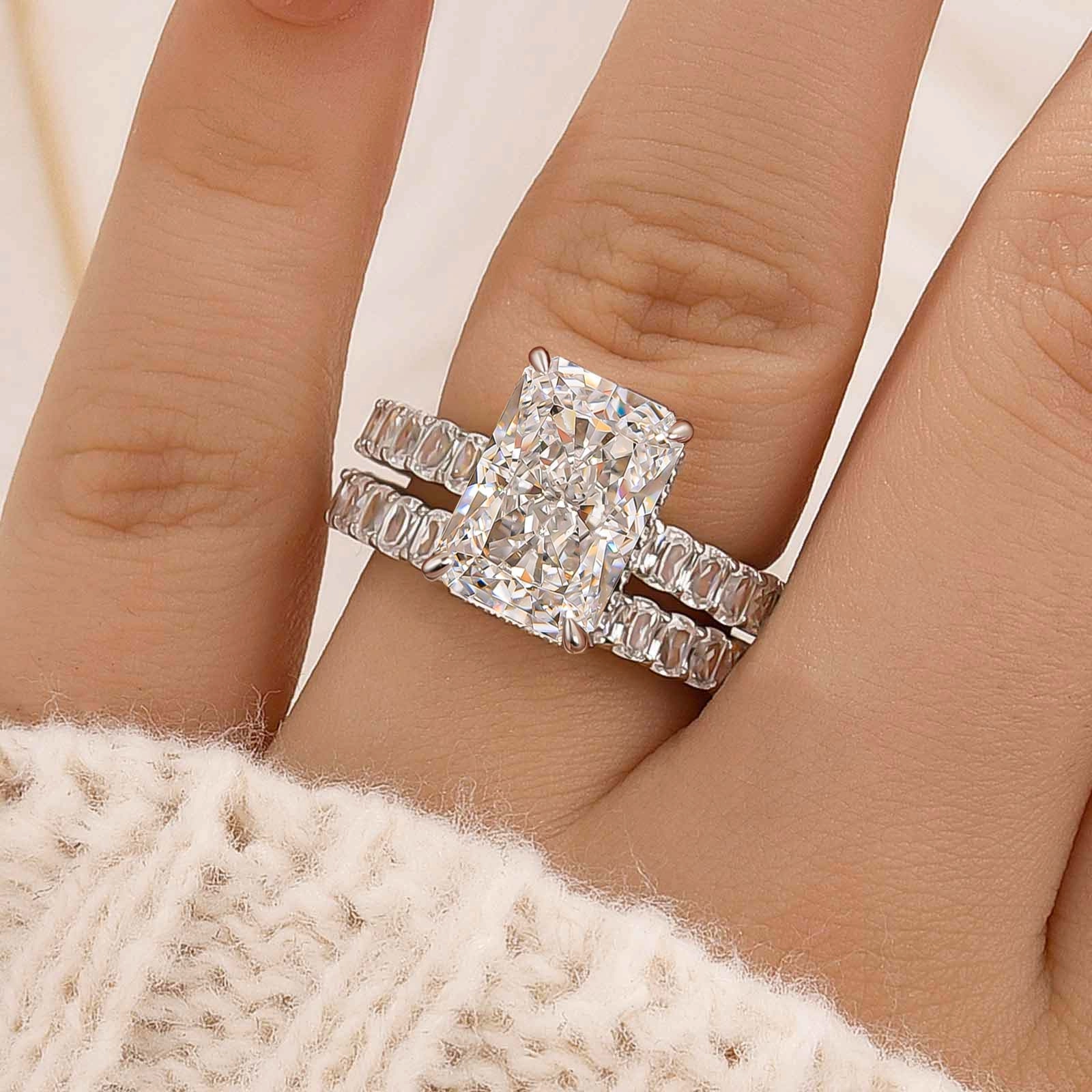 Impeccable Form Luxe 5.0Ct Radiant Cut Engagement Ring With Eternity Pav?? Wedding Band