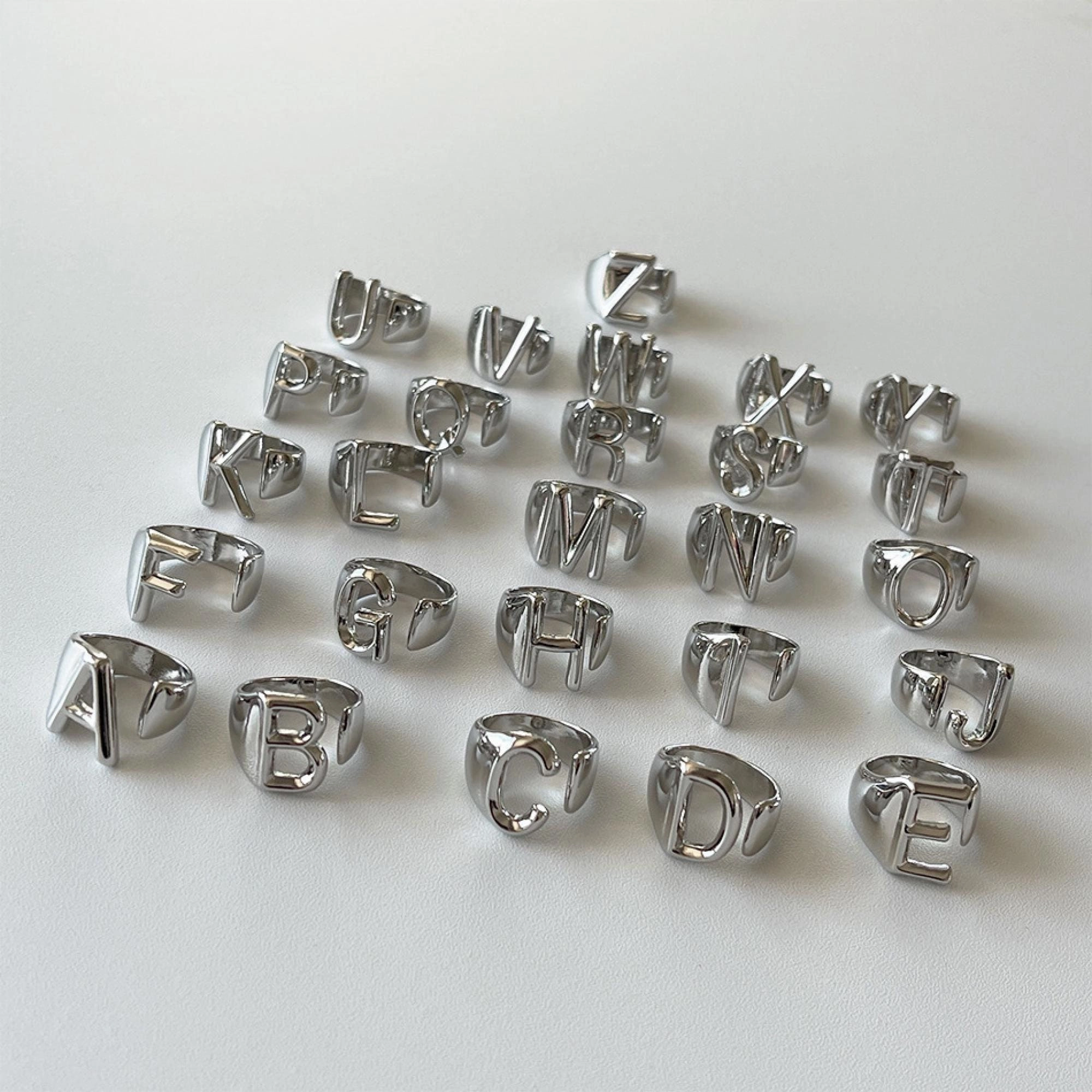 Harry Style 18K Chunky Silver Initial Ring Low key style Brilliant Symbol