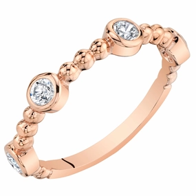 Cubic Zirconia Dainty Stackable Ring Rose-Tone Sterling Silver Round Shape Size 7 Lightweight Item