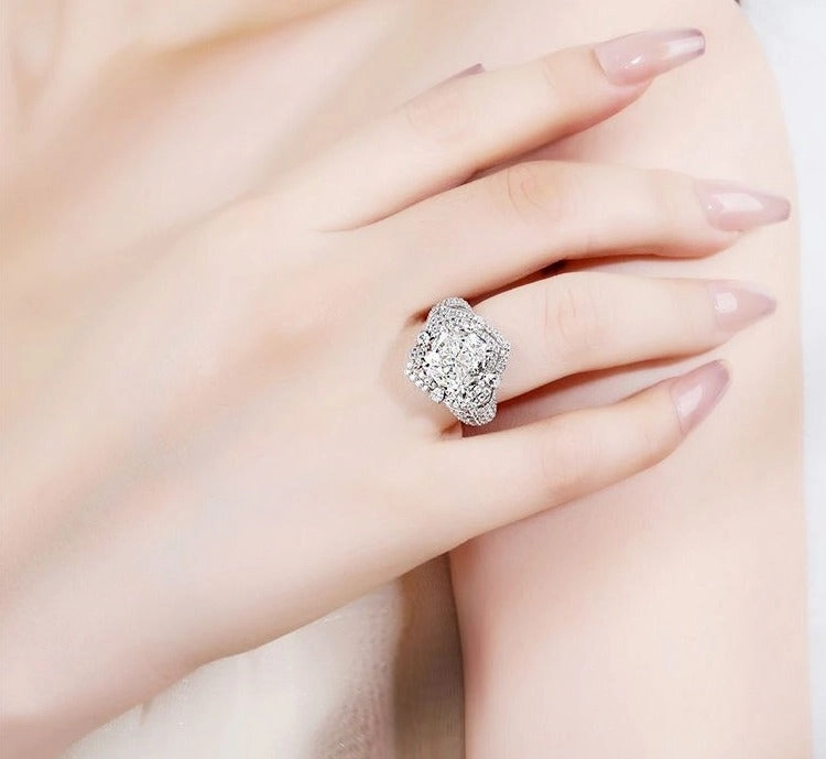 Urban Feature festival look Exquisite Sterling Silver Cushion-Cut Diamond Halo Ring with Pave Band
