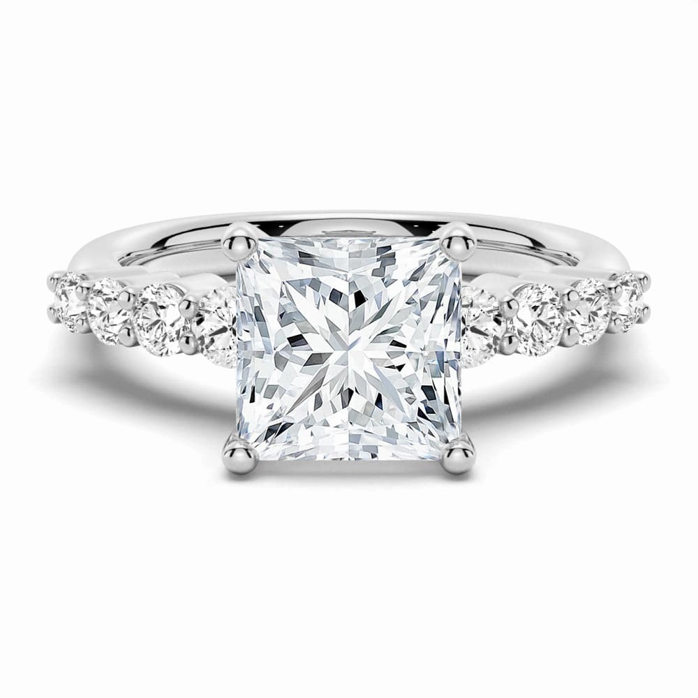 Classic Shared Prong Princess Cut Moissanite Engagement Ring Sleek Highlight