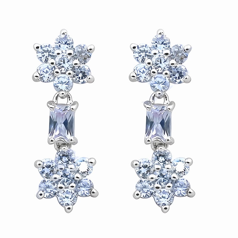 Creative Item Extra Shine Blue Cubic Zirconia Gemstone Silver Earrings - Sparkling Jewelry