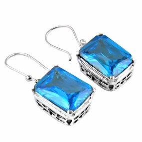 Geometric Accent Extra Shine Blue Cubic Zirconia Silver Earrings - Sparkling Jewelry for Every Occasion