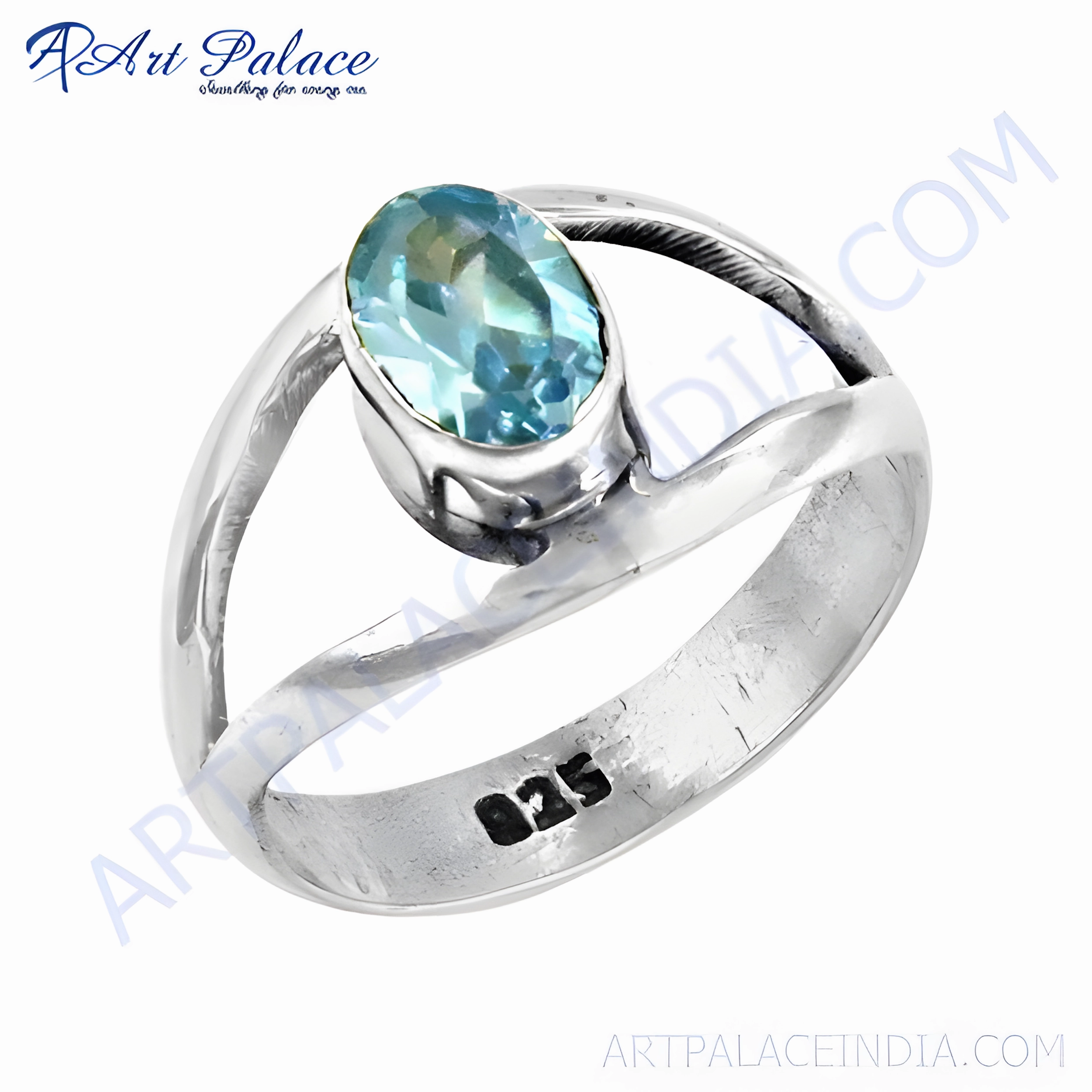 Extra Shine Blue Topaz Cubic Zirconia Gemstone 925 Sterling Silver Ring Jewelry Simple Insignia Boho Jewelry