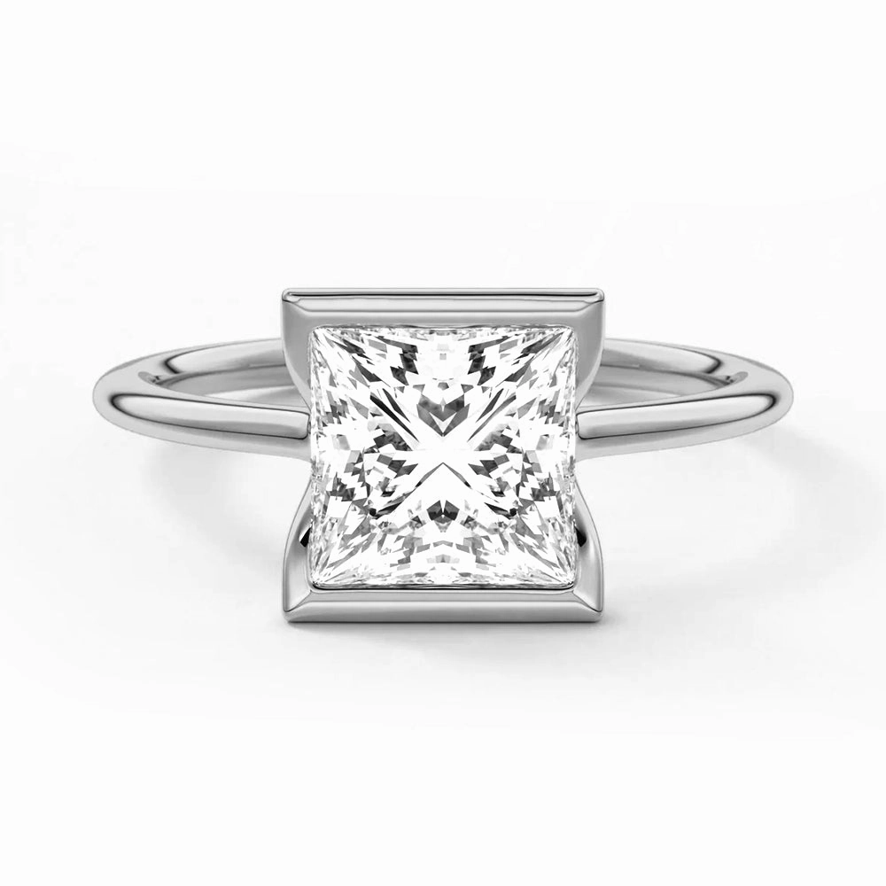 Half Bezel Moissanite Princess Cut Engagement Ring Elegant Gem Urban Highlight
