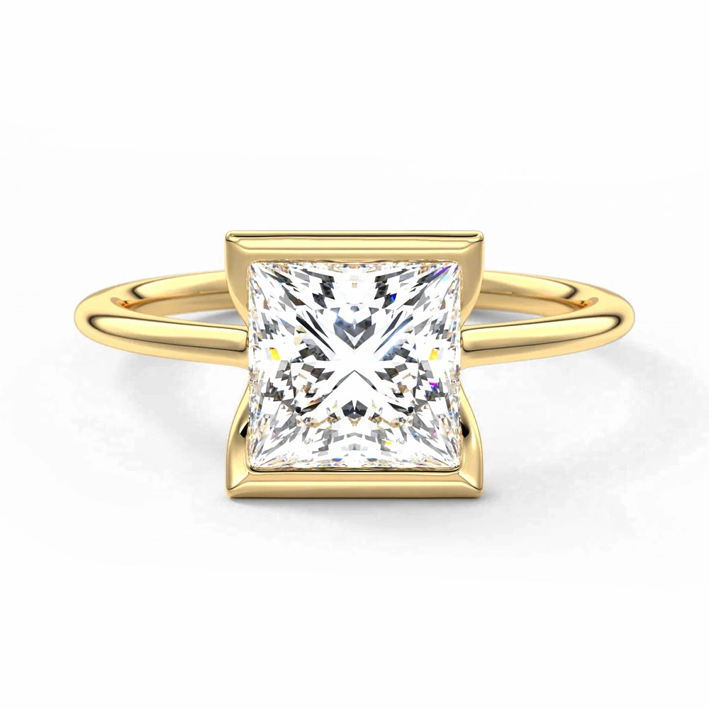 Half Bezel Moissanite Princess Cut Engagement Ring Radiant Pieces