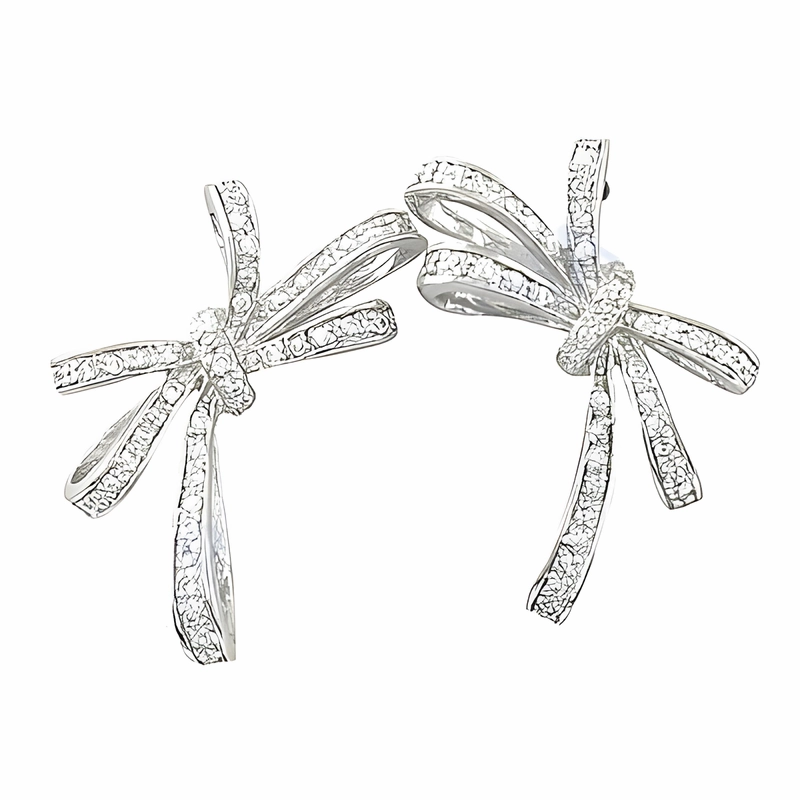 Fabulous Stylish Cubic Zirconia Gemstone Silver Knot Earrings - Elegant Jewelry Avant-Garde Adornment Industrial Accent