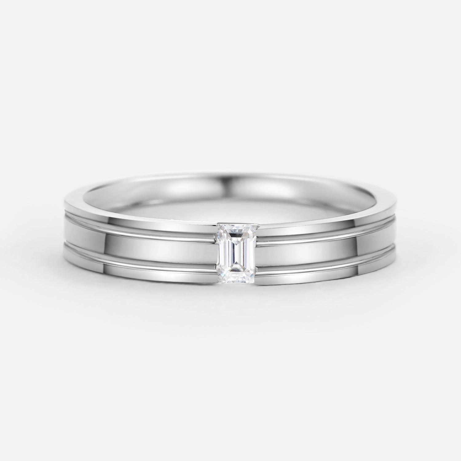 4mm Emerald Cut Moissanite Men's Wedding Band Stylish Element Classic Craftwork