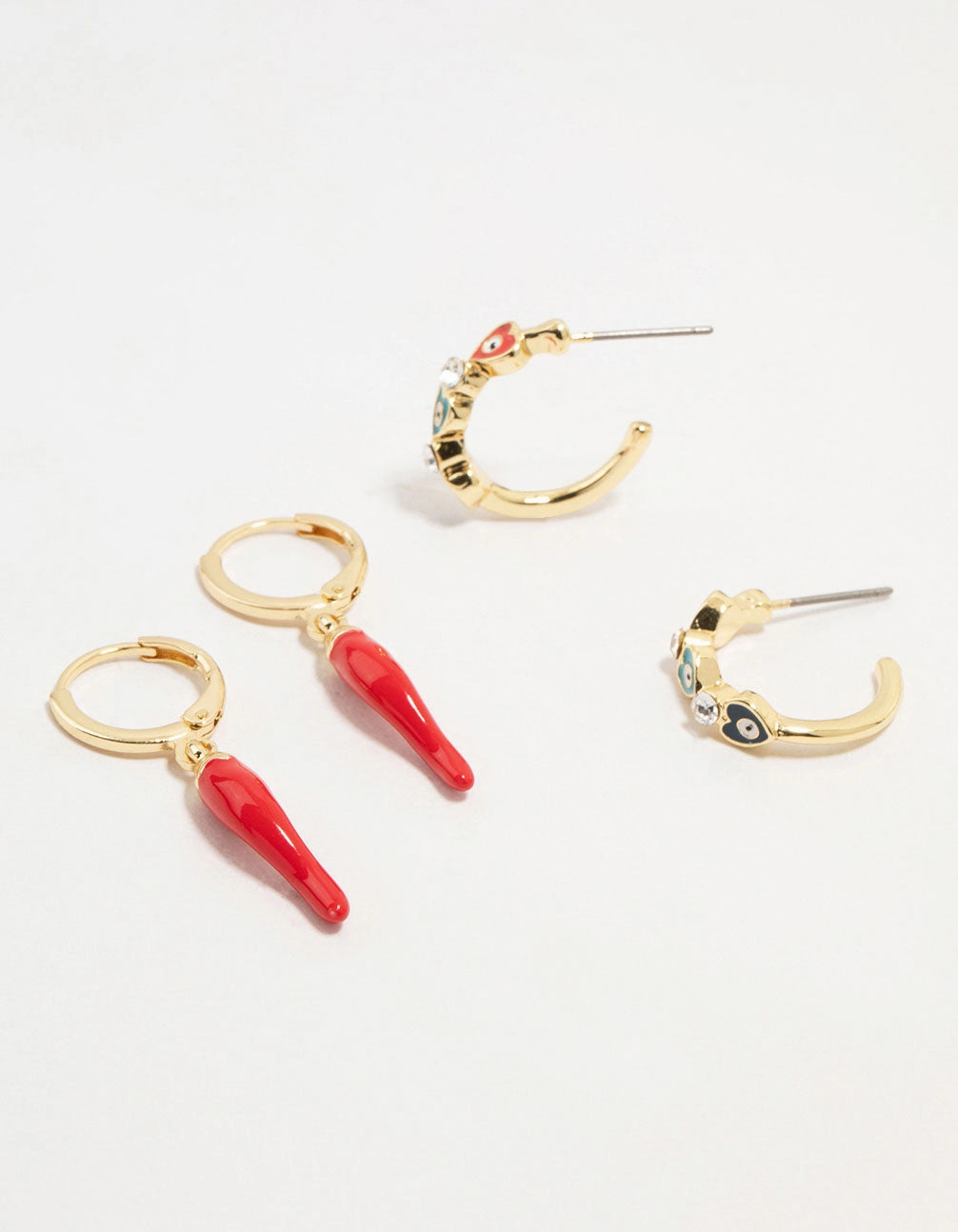 Gold Plated Evil Eye & Chilli Hoop Earrings 2-Pack Daily Layer Versatile Accent