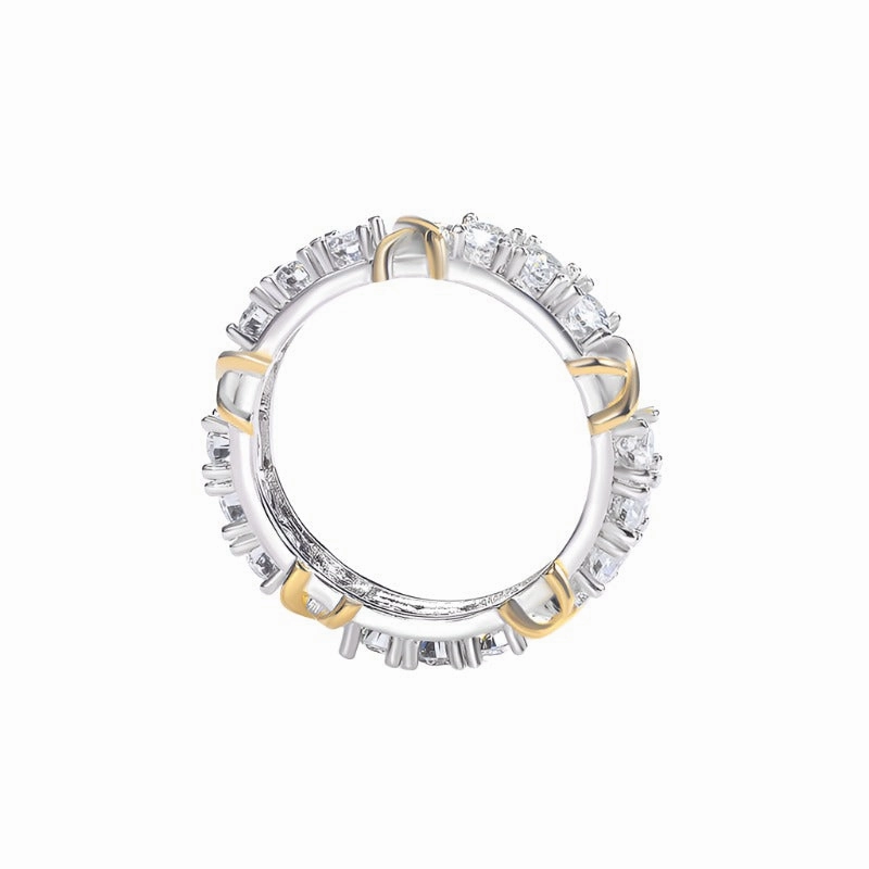 Bendable Item Romantic Design 1.5 Carat Two Tone X Linked Ring Band | S925 | Moissanite