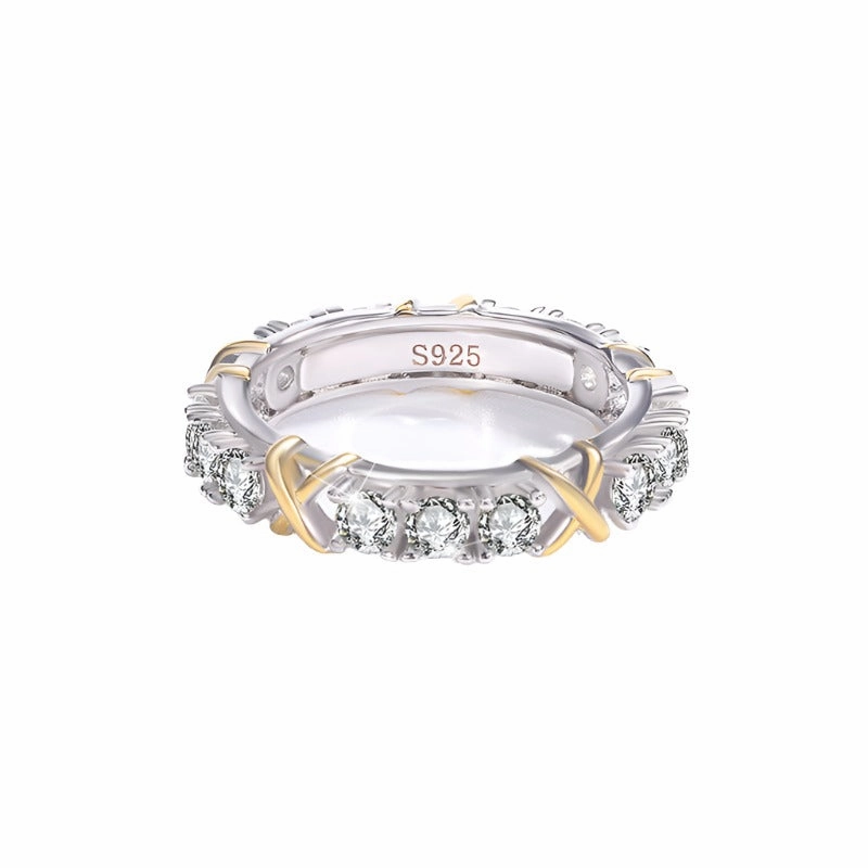 1.5 Carat Two Tone X Linked Ring Band | S925 | Moissanite Stylish Accent