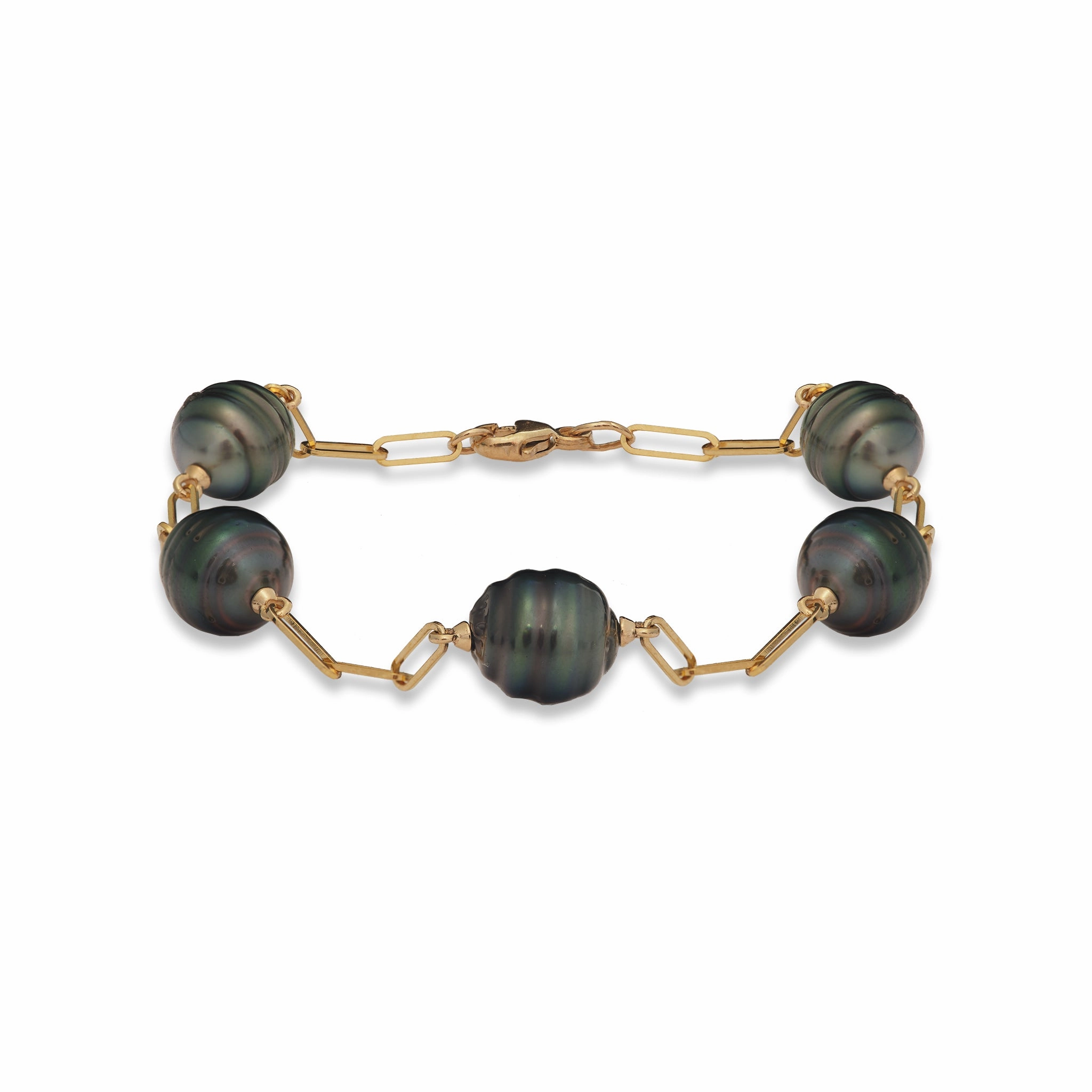7.5-8" Paperclip Chain Tahitian Black Pearl Bracelet in Gold - 9-10mm Current Moment Limited Stock