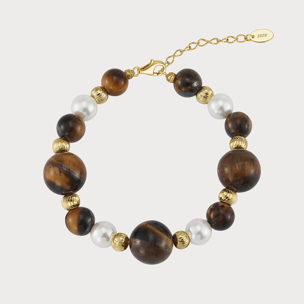 Everyday Luxury Exclusive Look Tiger Eye Pearl Bracelet