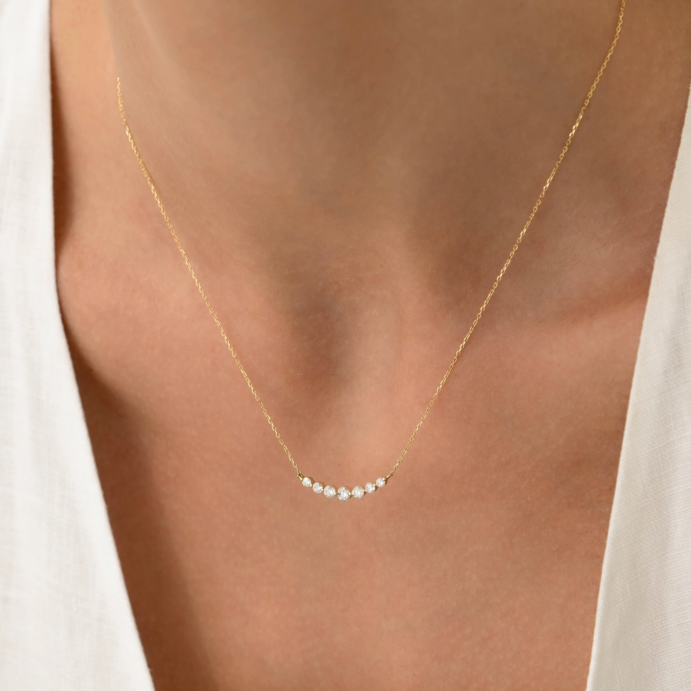 Graduated Diamond Necklace 14k Gold - Caterina Modern Look Handcrafted Work