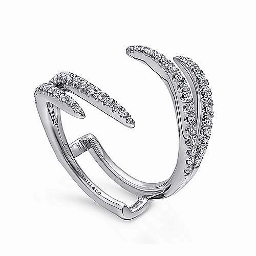 Elegant Choice Sculpted Edge Pave Set Double Flared Diamond Wedding Band  14K White Gold