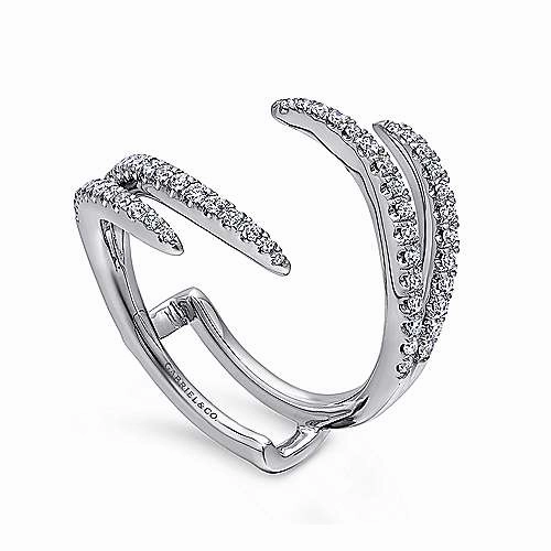 Pave Set Double Flared Diamond Wedding Band  14K White Gold shiny accents