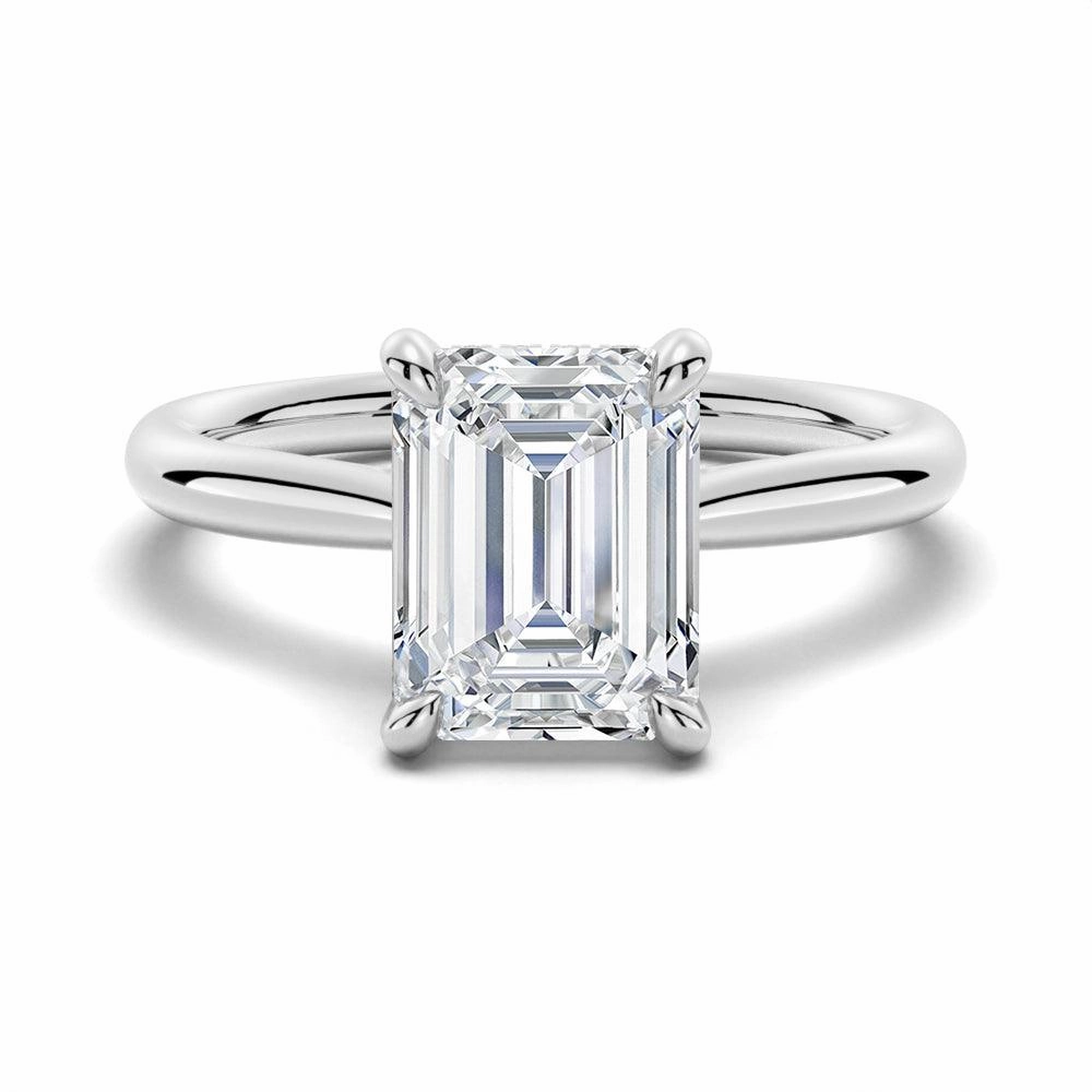 Emerald Cut Moissanite Engagement Ring With Hidden Halo Light Spark