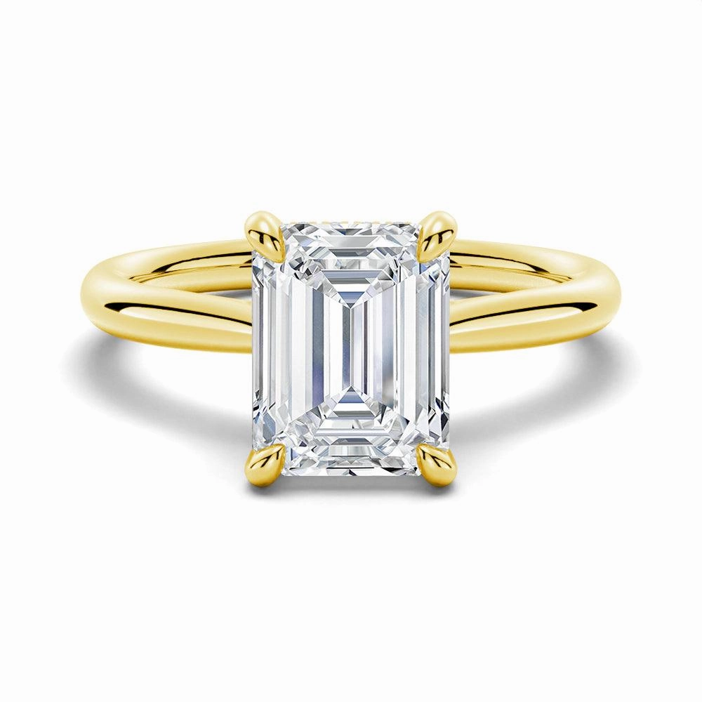 Daytime Look Emerald Cut Moissanite Engagement Ring With Hidden Halo
