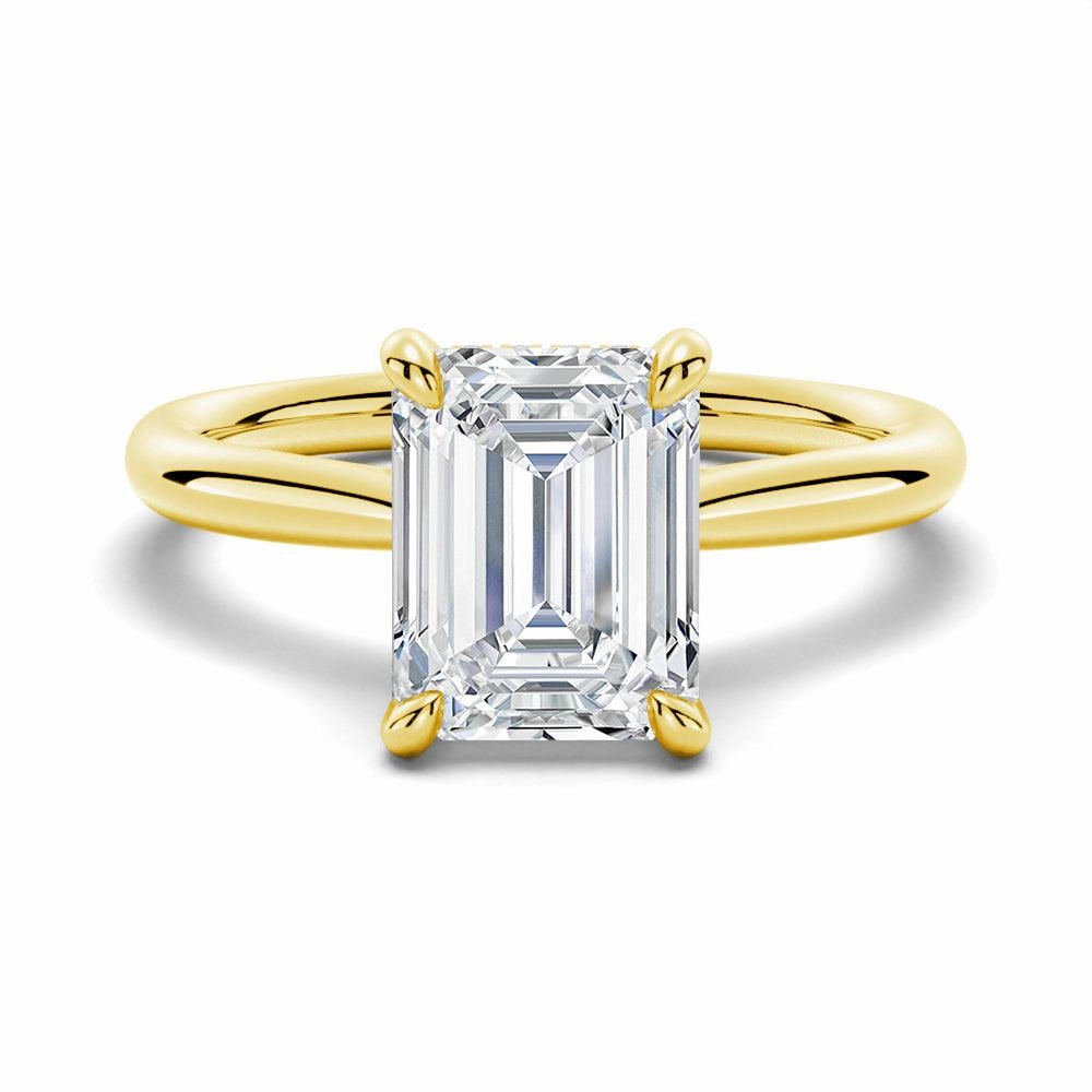 Refined Style Polished Shape Emerald Cut Moissanite Engagement Ring With Hidden Halo