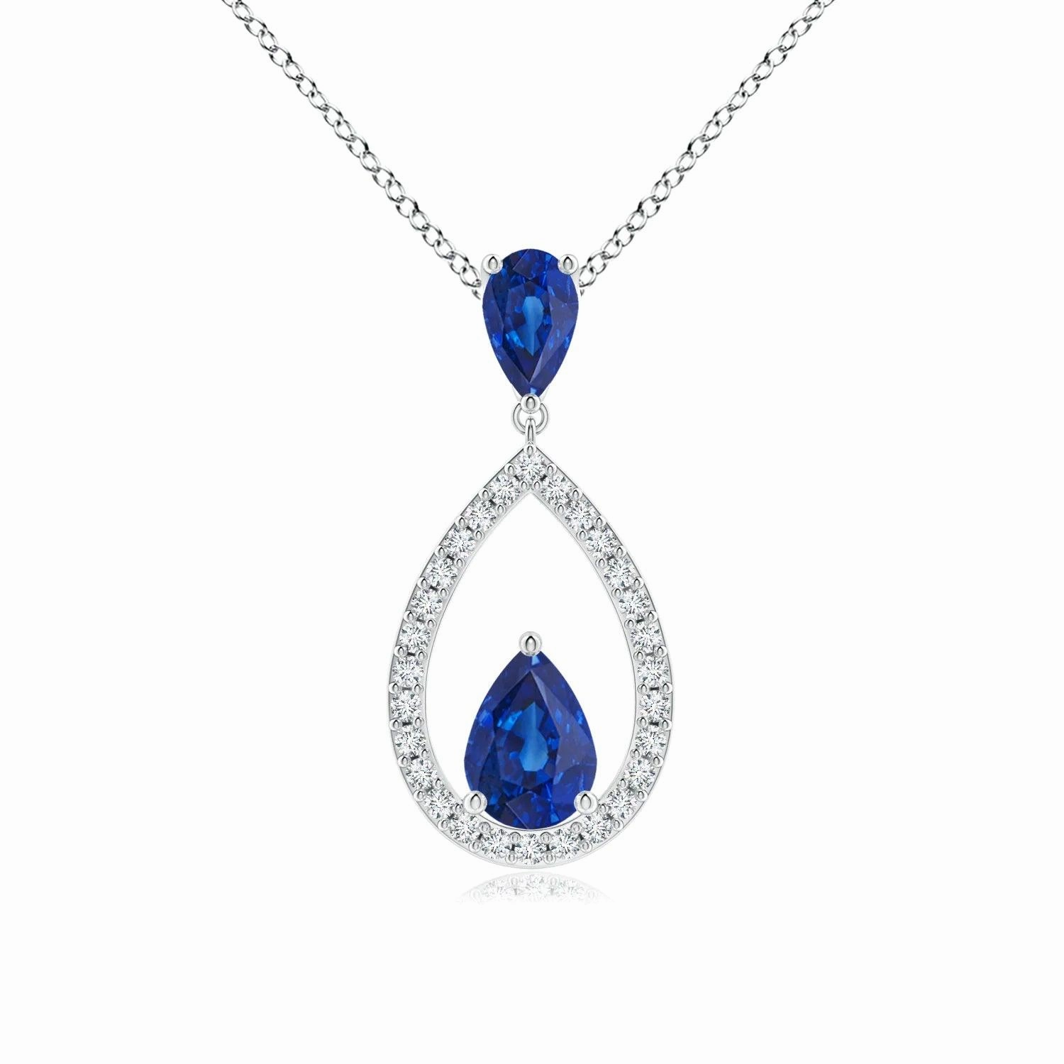 1.64 CT. Blue Sapphire and White Sapphire Drop Pendant Chic Flow