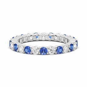 Refined Detail Prong Set Blue Sapphire and White Sapphire Eternity Wedding Band