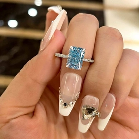 Street Style Louily Exclusive Radiant Cut Light Aquamarine Blue Engagement Ring In Sterling Silver