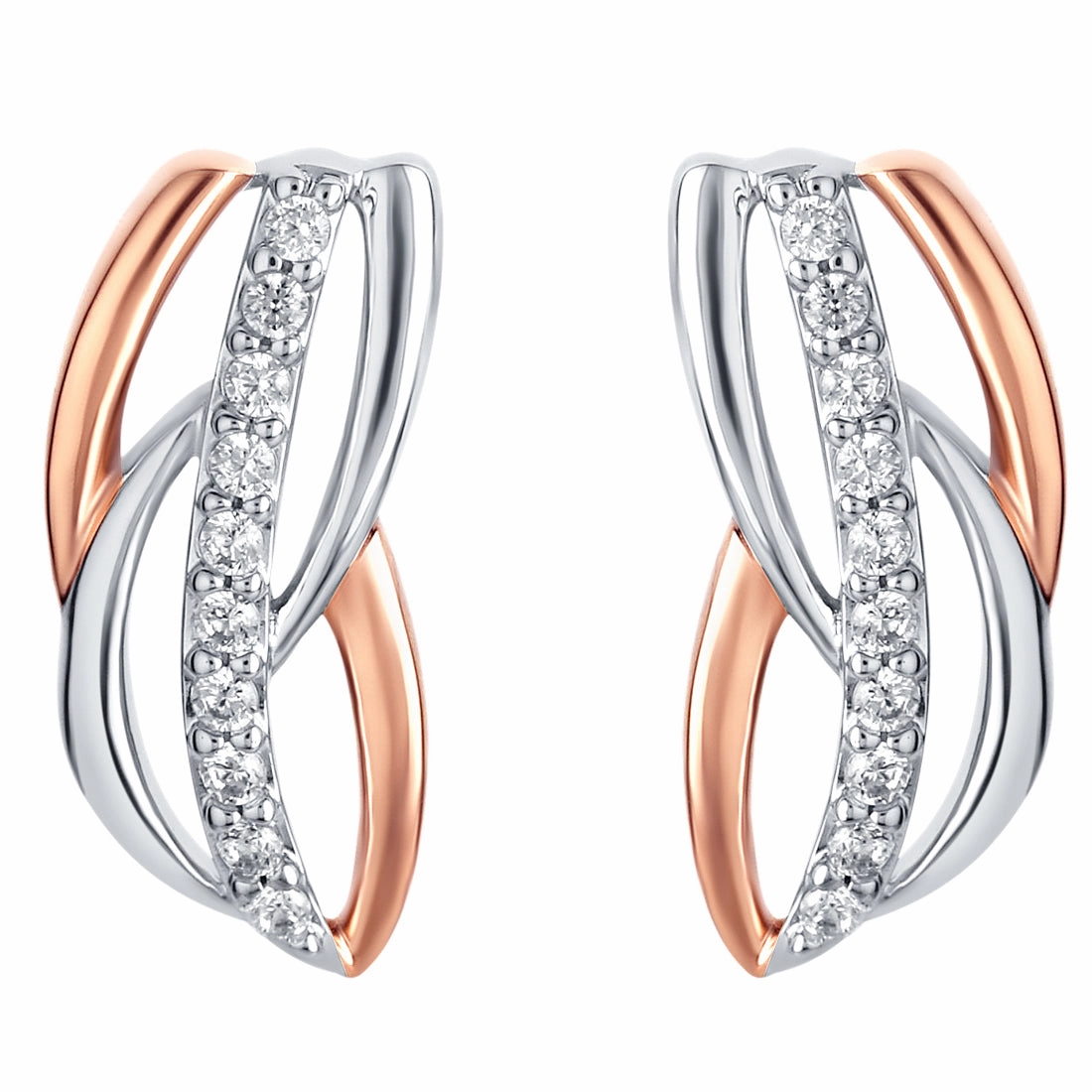 Two-Tone Sterling Silver Linked Leaves Earrings Vintage Decoration