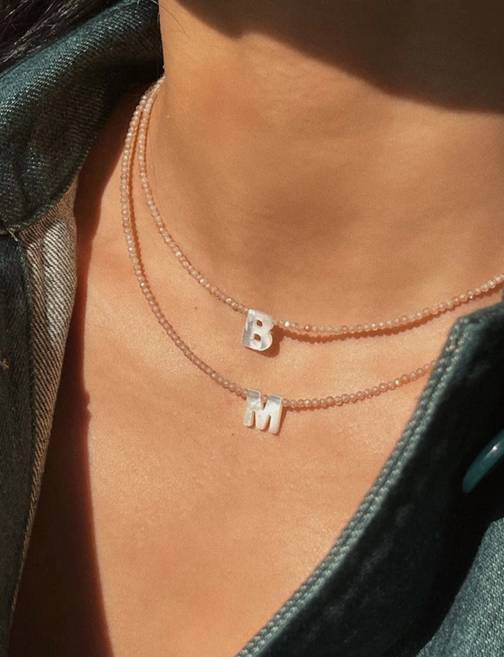 Italian Natural Shell Initial Necklace  | Earth Tone Shimmering Letter Choker Perfect Ornament Durable Gift