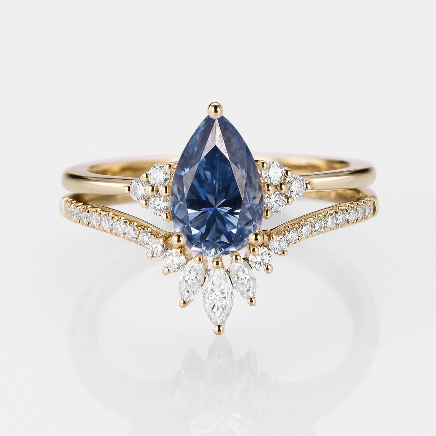 Modern Contour Instant Shine Classic Engagement - Pear Moissanite Engagement Ring Set 2pcs - Lydia