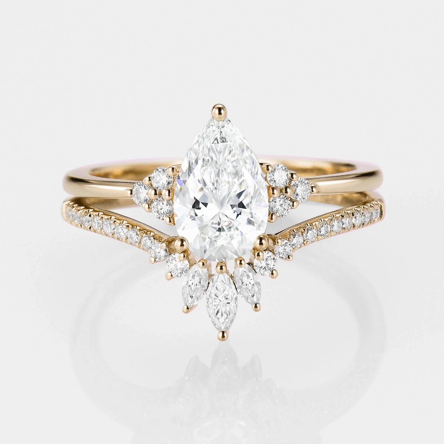 Luxury Jewelry Classic Engagement - Pear Moissanite Engagement Ring Set 2pcs - Lydia