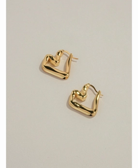 Ricoh Heart Hoop Earrings Gold / Silver Rustic Decoration Graceful Accent